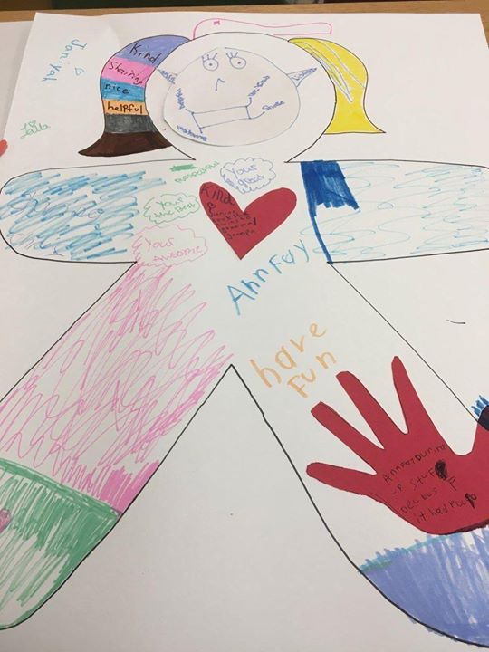 UNCW education students partnered with Mrs. Ulfsax's 4th graders. Our 4th graders and the UNCW students read a book entitled, Blue, by Joyce Hostetter, at the same time and corresponded by mail. Today the students were able to meet their pen pals and do activities related to the story.